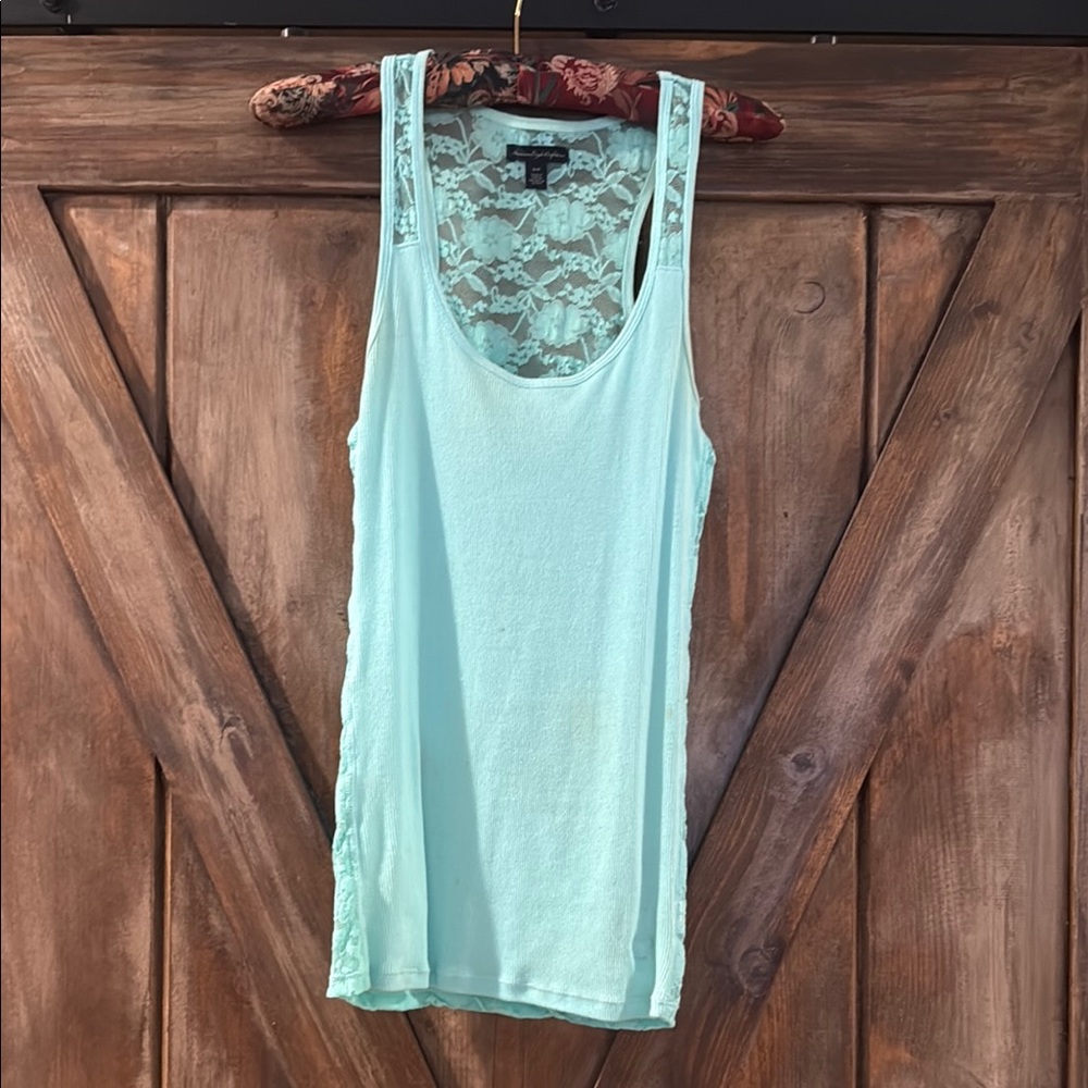 American Eagle Outfitters Lace Accent Tank Top - Light Blue